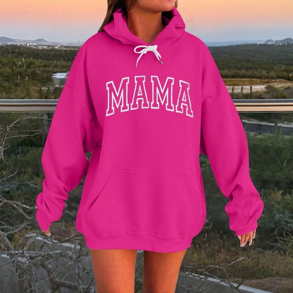 Karight Mama Sweatshirt Casual Long Sleeve Hoodies Fall Loose Mom Gift Drawstring Pullover Tops with Pockets