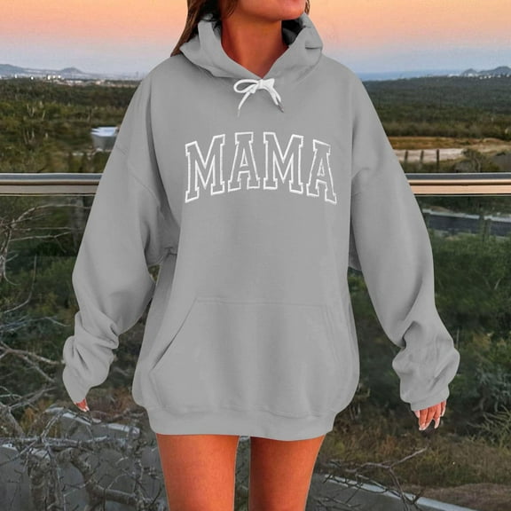 Karight Mama Sweatshirt Casual Long Sleeve Hoodies Fall Loose Mom Gift Drawstring Pullover Tops with Pockets