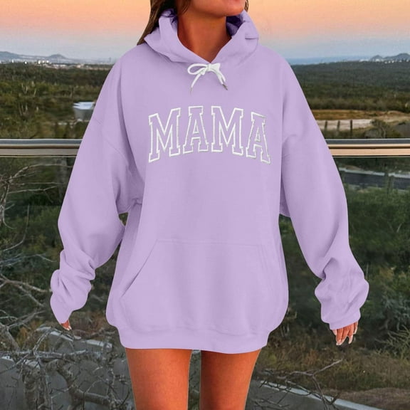 Karight Mama Sweatshirt Casual Long Sleeve Hoodies Fall Loose Mom Gift Drawstring Pullover Tops with Pockets