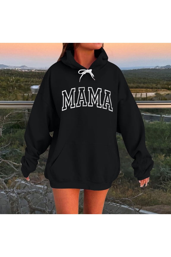Mama Sweatshirt Casual Long Sleeve Hoodies Fall Loose Mom Gift Drawstring Pullover Tops with Pockets