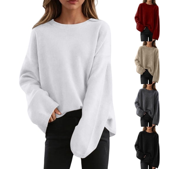 Karight Oversized Sweaters for Women Batwing Sleeve Soft Knit Pullover Sweaters Loose Crewneck Sweater Winter Clothes
