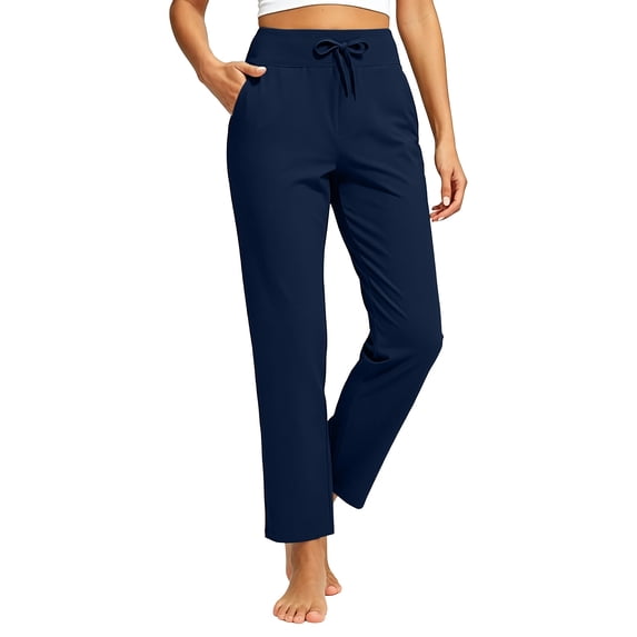 Karight Petite Pants for Women Ankle Pants 2 Pockets Stretchy 7/8 Sweatpants for Golf Travel Athletic Casual