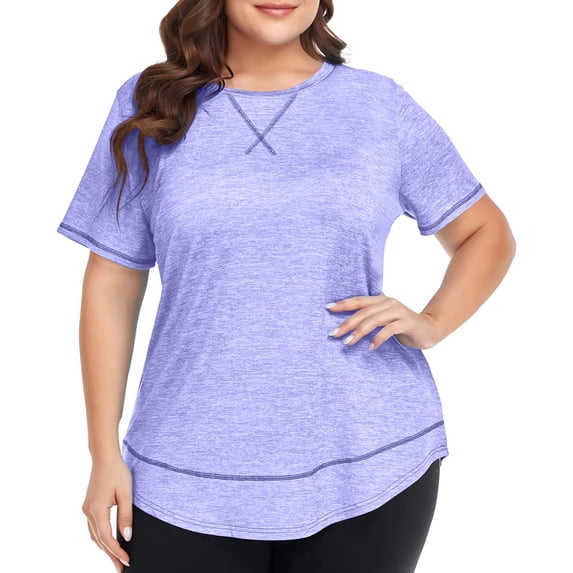 Karight Plus Size Workout Tops for Women Short Sleeve Loose fit Shirts Athletic Gym Yoga Clothing