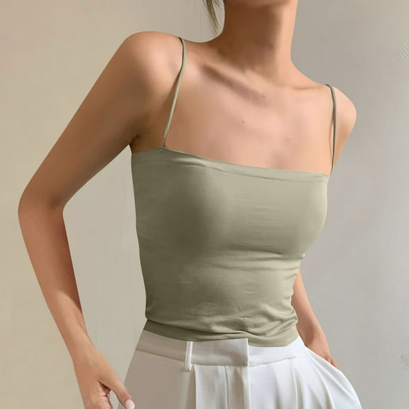 Karight Running with Built in Bras Tank Top for Women Casual Gym Camisole Sleeveless Shirts Spaghetti Straps Sports Cami