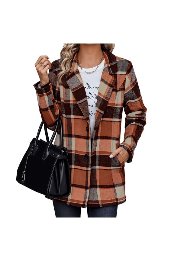 Shackets for Women 2025 Flannel Plaid Shirt Jacket Fall Trendy Notched Lapel Collar Boyfriend Blazers with Pockets