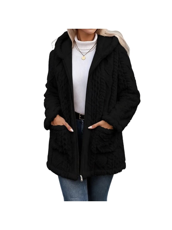 Sherpa Lined Jacket Women Fashion Plush Fleece Coat Womens Winter Button Down Hooded Outerwear Clothes Warm