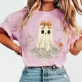 thumbnail image 1 of Karight Shirts for Women Bow Ghost Shirt Cute Spooky Tshirt Fall Flower Graphic Tees Casual Short Sleeve Tops, 1 of 4