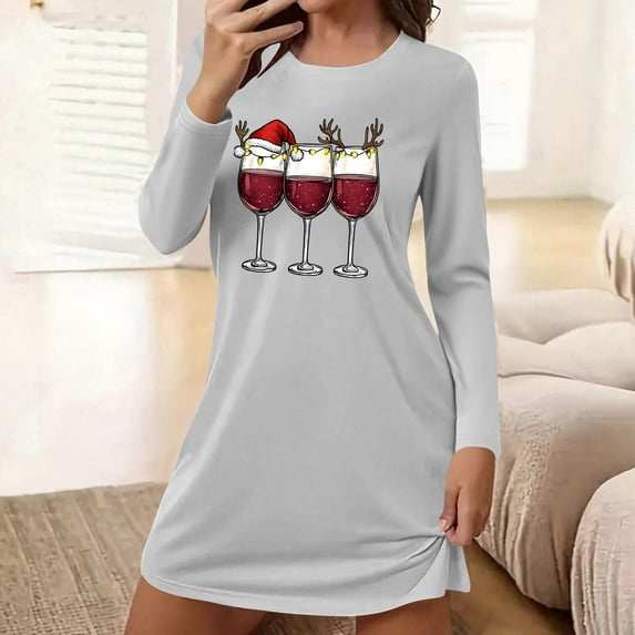Karight Sleep Shirts for Women Soft Long Sleeve Fall/Winter Night Shirts for Women Sleepwear Loose Fit Print Sleep Shirt