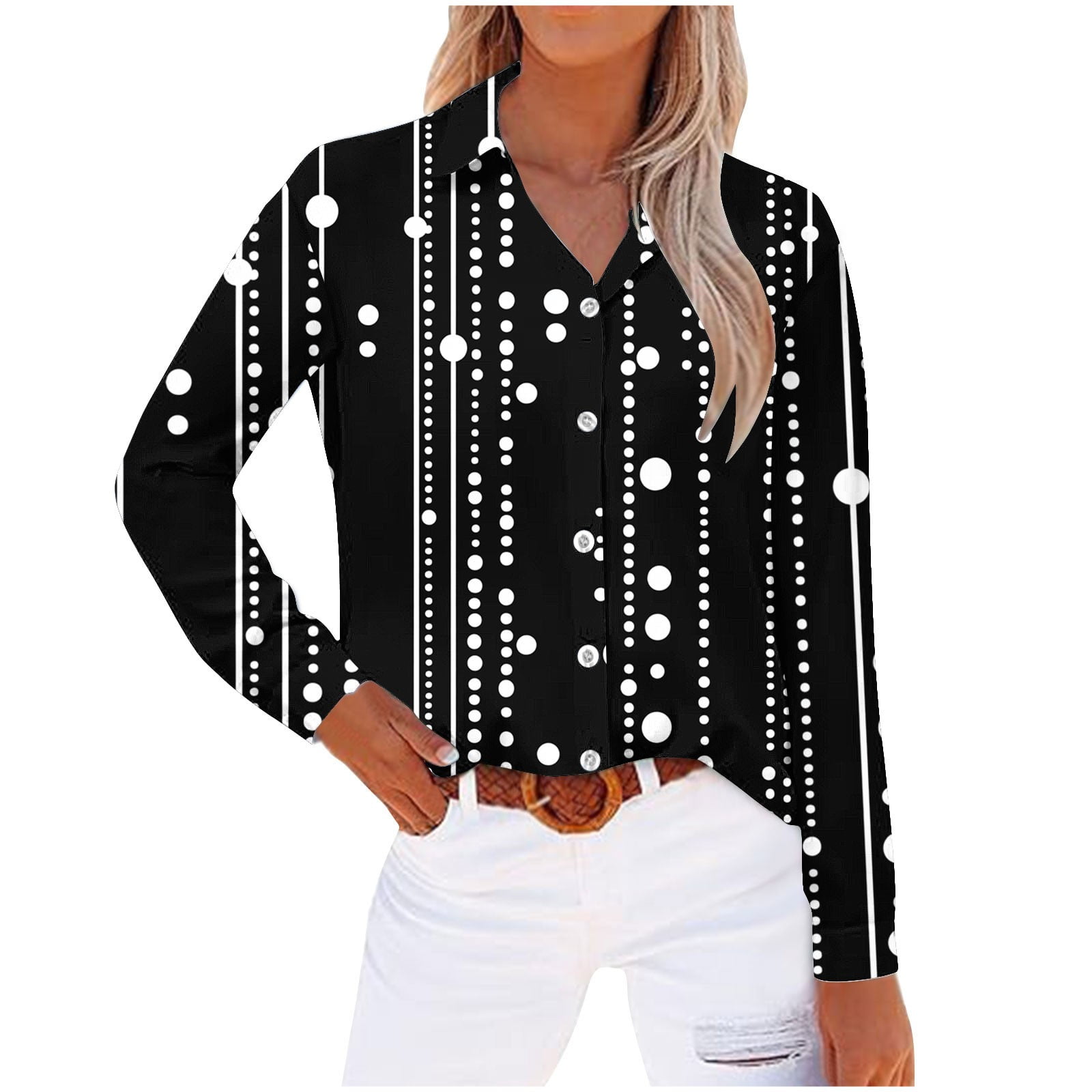 Karight Striped Button Down Shirts for Women Dress Shirts Long Sleeve ...