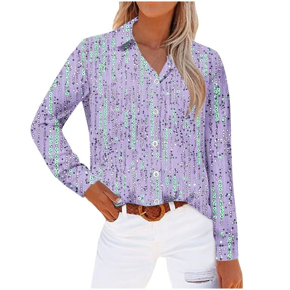 Karight Striped Button Down Shirts for Women Dress Shirts Long Sleeve Casual Collared Office Work Shirt with Pocket