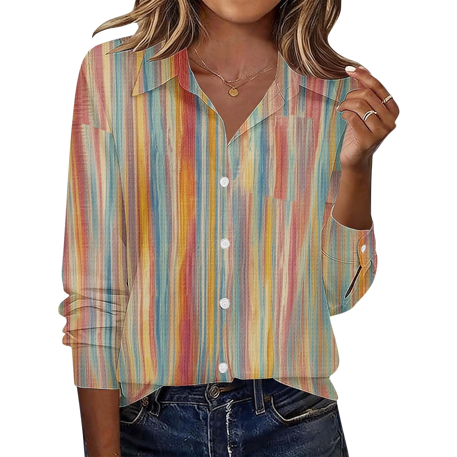 Karight Striped Button Down Shirts for Women Dress Shirts Long Sleeve ...