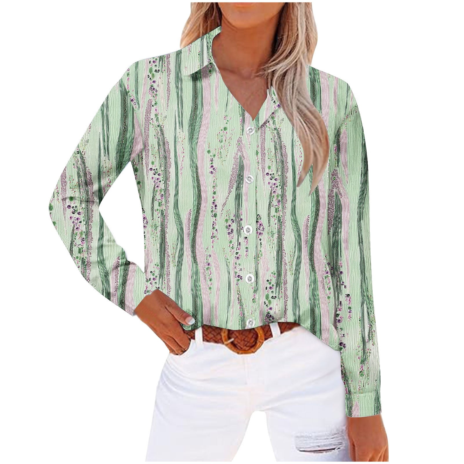 Karight Striped Button Down Shirts for Women Dress Shirts Long Sleeve ...