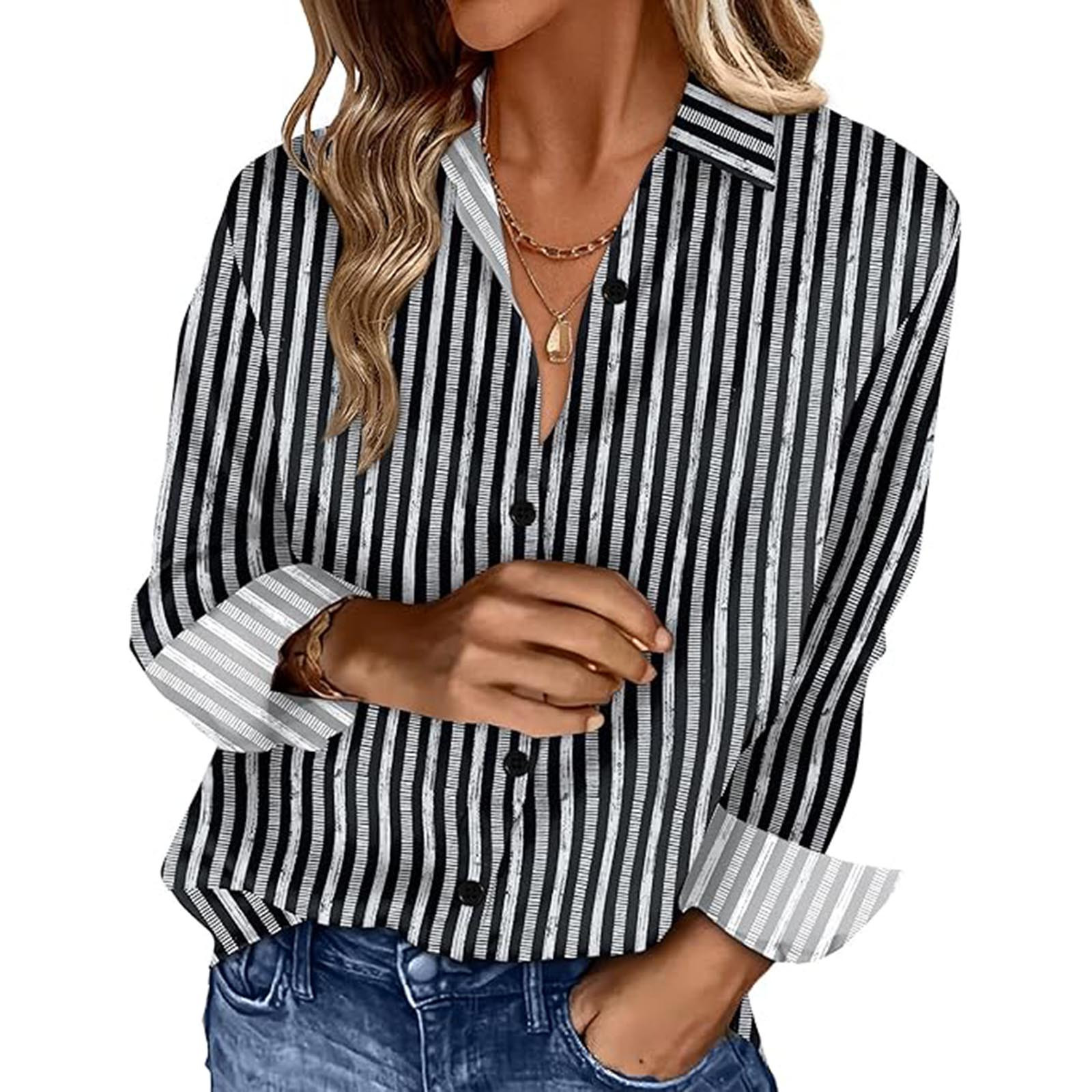 Karight Striped Button Down Shirts for Women Dress Shirts Long Sleeve ...