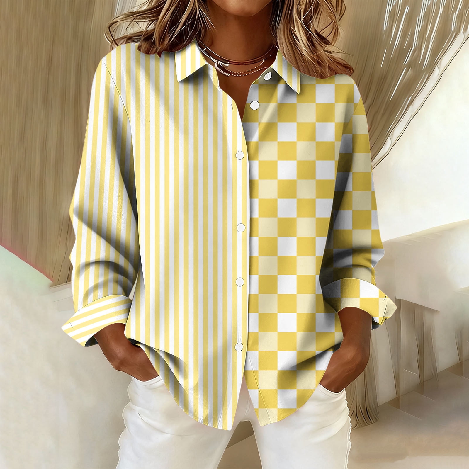 Karight Striped Button Down Shirts for Women Dress Shirts Long Sleeve ...