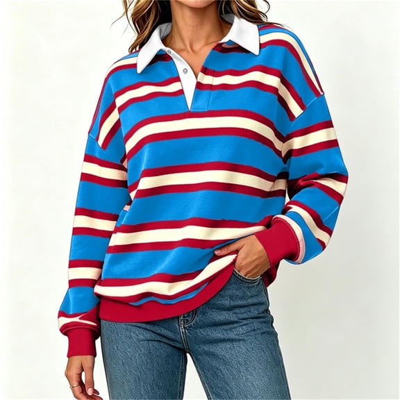 Karight Striped Polo Sweaters for Women Oversized Knit Pullover