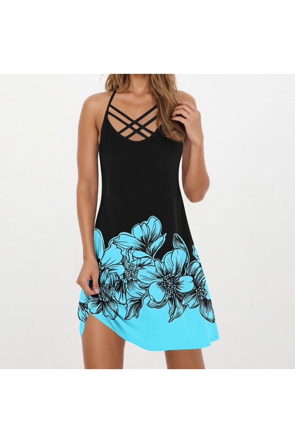 Summer Dresses for Women Casual Floral Printed Beach Dresses Loose Flow Midi Dress Sleeveless Tank Sun Dress