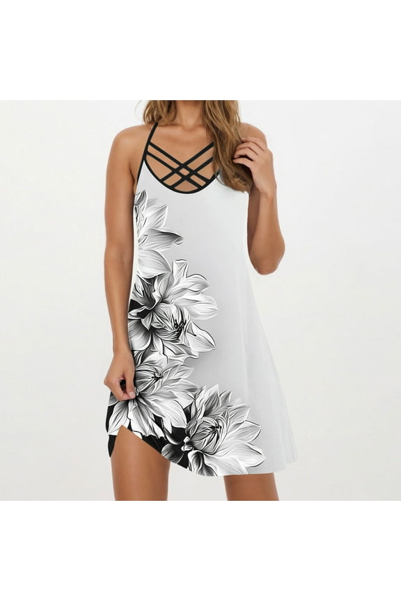 Summer Dresses for Women Casual Floral Printed Beach Dresses Loose Flow Midi Dress Sleeveless Tank Sun Dress