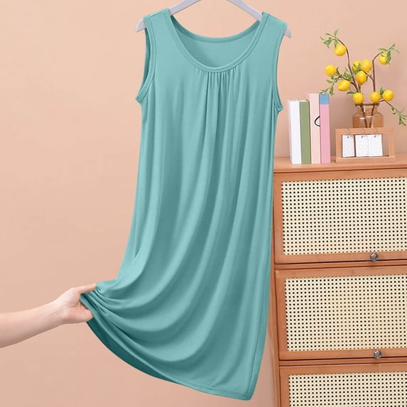 Karight Summer Nightgowns for Women Plus Size Crew Neck Chemise Sleepwear Sleeveless Soft Nightwear Loose Comfy Nightshirts