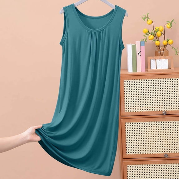 Karight Summer Nightgowns for Women Plus Size Crew Neck Chemise Sleepwear Sleeveless Soft Nightwear Loose Comfy Nightshirts