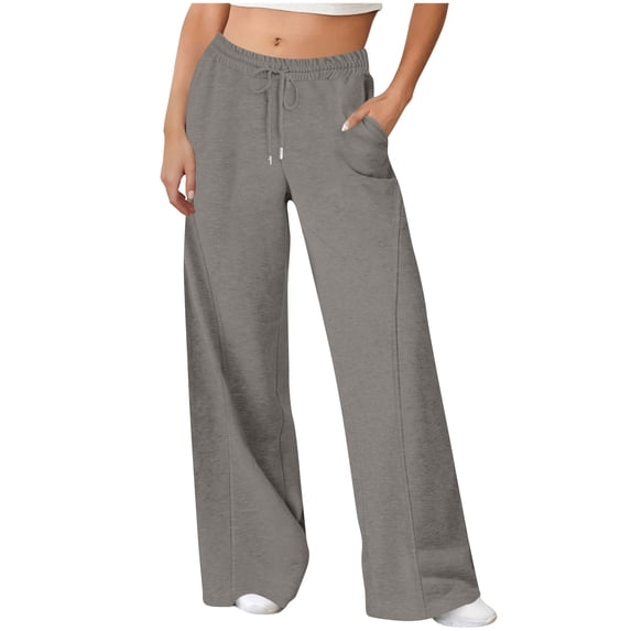 Karight Sweatpants Women Baggy Wide Leg Elastic Drawstring Straight Leg Lounge Pants Open Bottom High Waist Joggers Trouser