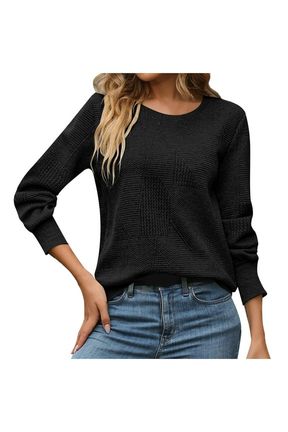 Sweatshirt for Women Fall Long Sleeve Crew Neck Textured Pullover Tops Casual Long Sleeve Pullover