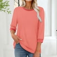 thumbnail image 1 of Karight Sweatshirts for Women Crewneck 3/4 Length Sleeve Loose Fit Tops Dressy Casual Color Block Ribbed Trim Blouses, 1 of 7