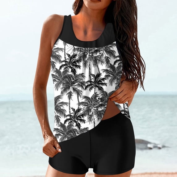 Karight Tankini Swimsuits for Women Two Piece Bathing Suits Blouson Tank Top with Boyshorts Tummy Control Modest Swimsuits