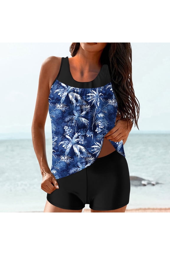 Tankini Swimsuits for Women Two Piece Bathing Suits Blouson Tank Top with Boyshorts Tummy Control Modest Swimsuits