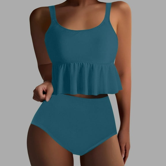 Karight Two Piece Bikini Sets for Women High Waisted Floral Bottoms Swimsuit Full Coverage Padded Bathing Suit Beachwear