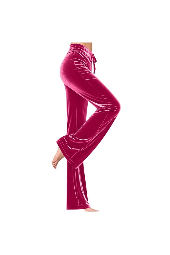 Velvet Pants Women Lounge Comfy Velour Flare Pant Casual Wide Leg High Waisted Drawstring with Pockets