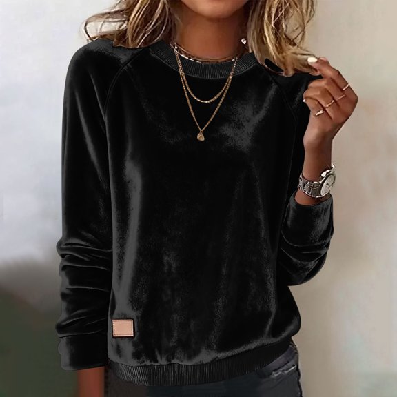 Karight Vintage Corduroy Shirts for Women Spring Fall Long Sleeve Crew Neck Top Casual Classic Fit Comfy Trendy Basic Pullovers
