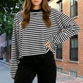 thumbnail image 1 of Karight Vintage Striped Shirts Long Sleeve for Women Y2k Oversized Crewneck Drop Shoulder Sweater Cute Preppy Tops Fall, 1 of 8
