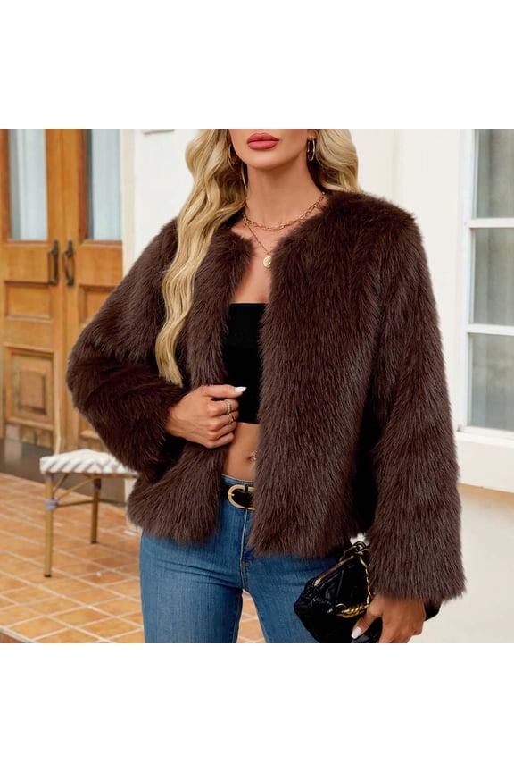 Winter Coats for Women Cropped Faux Fur Jacket Shaggy Warm Long Sleeve Open Front Cardigan Fashion Outerwear 2025