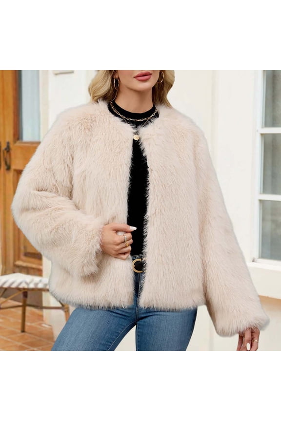 Winter Coats for Women Cropped Faux Fur Jacket Shaggy Warm Long Sleeve Open Front Cardigan Fashion Outerwear 2025
