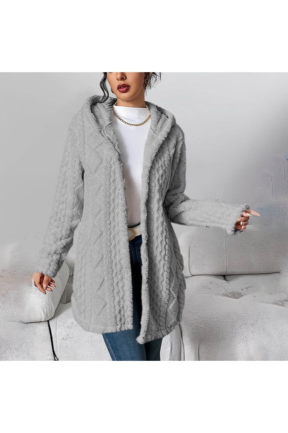 Winter Fleece Jacket for Women Side Split Open Front Cardigans Warm Button up Sherpa Jackets Coats with Pockets