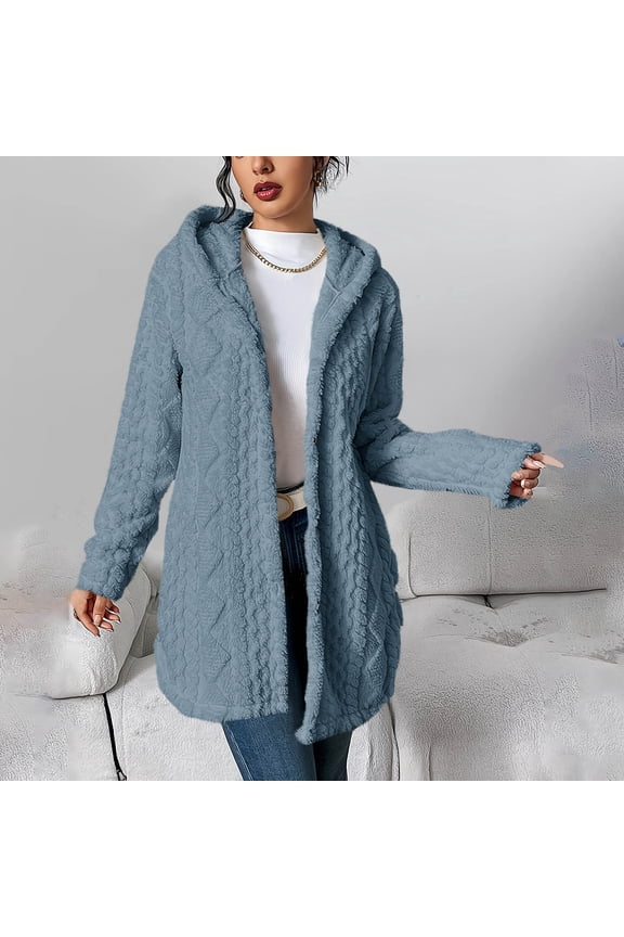 Winter Fleece Jacket for Women Side Split Open Front Cardigans Warm Button up Sherpa Jackets Coats with Pockets