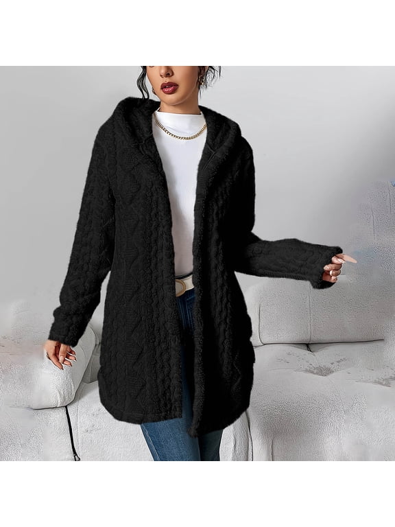 Winter Fleece Jacket for Women Side Split Open Front Cardigans Warm Button up Sherpa Jackets Coats with Pockets