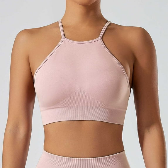 Karight Woman Solid-Color Yoga Running Suspender Adjustable Strap Sports Bra Bra