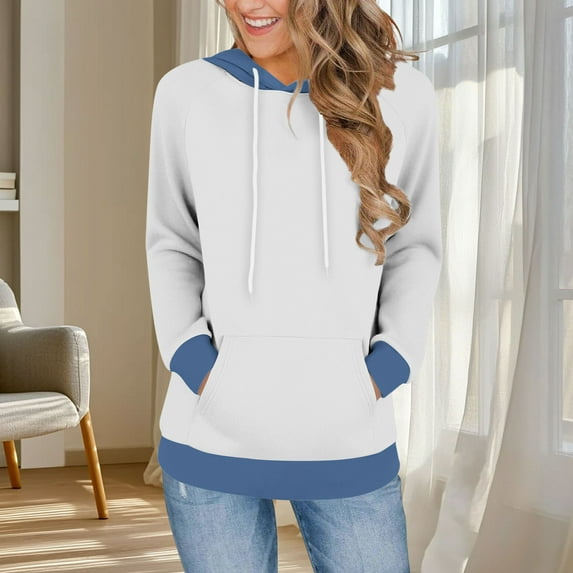Karight Women Color Block Hoodies Drawstring Patchwork Oversized Sweatshirt Hoodie Senior Long Sleeve Pollover Top with Pocket