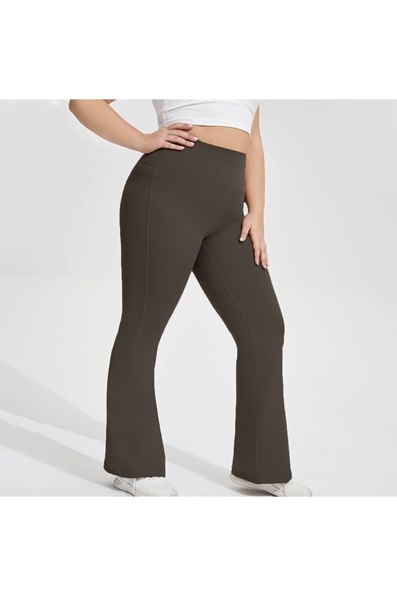 Women Flared Pants Plus Size High Waisted Yoga Leggings Stretchy Bell Bottom Wide Leg Workout Legging Tights