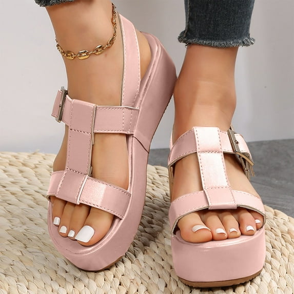 Karight Women Flatform Sandals Buckle Ankle Strap Platform Wedge Sandal Summer Comfortable Open Toe Beach for Women Walking Shoes