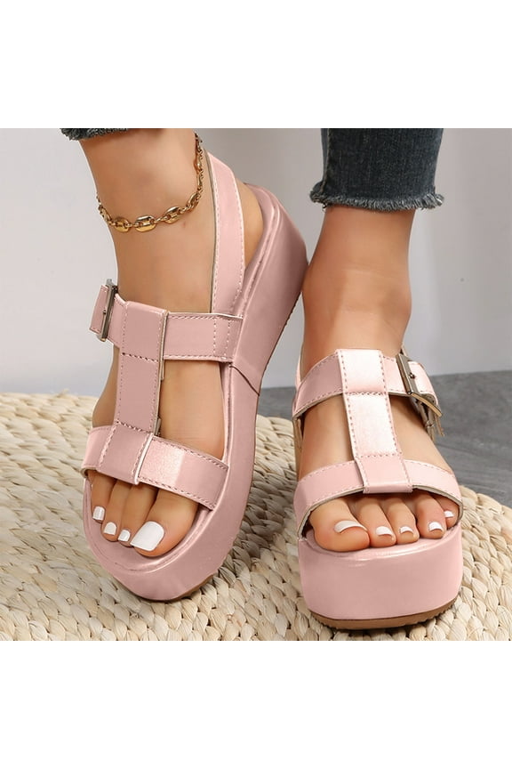 Women Flatform Sandals Buckle Ankle Strap Platform Wedge Sandal Summer Comfortable Open Toe Beach for Women Walking Shoes