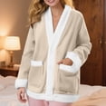 thumbnail image 1 of Karight Women Fuzzy Fleece Jacket Pajama Tops V-Neck Button Down Sleepwear Long Sleeve Plush Warm Winter Coat with Pockets, 1 of 7