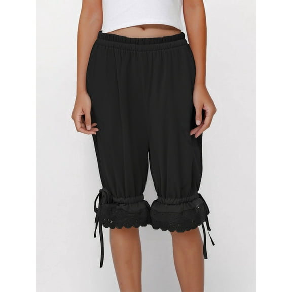 Karight Women Lace Long Bloomers Pants Elastic Waist Y2k Ruffle Pettipants Slip Cute Pantaloons Pumpkin Pants