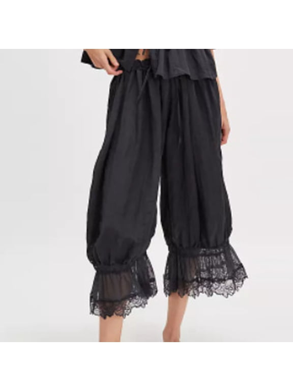 Women Lace Long Bloomers Pants Elastic Waist Y2k Ruffle Pettipants Slip Cute Pantaloons Pumpkin Pants
