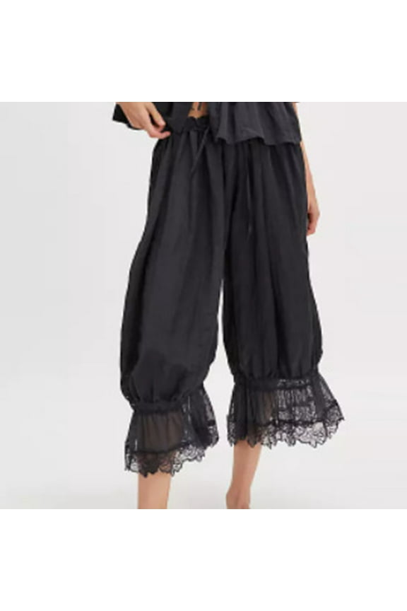 Women Lace Long Bloomers Pants Elastic Waist Y2k Ruffle Pettipants Slip Cute Pantaloons Pumpkin Pants