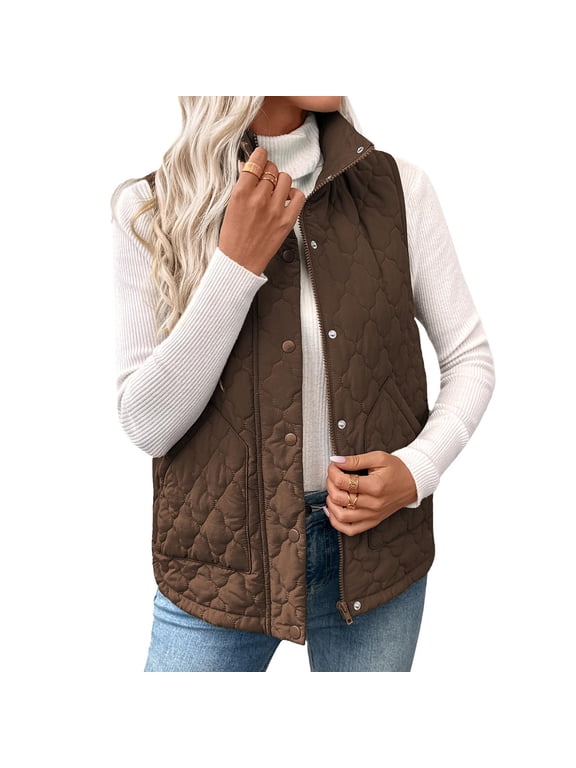 Women Lightweight Quilted Outerwear Vest Coats Sleeveless Zip Winter Jacket with Pockets