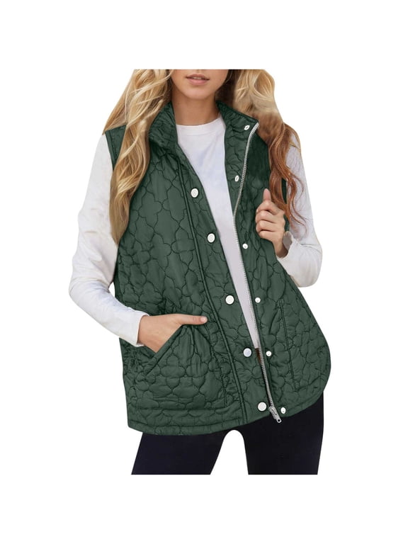 Women Lightweight Quilted Outerwear Vest Coats Sleeveless Zip Winter Jacket with Pockets