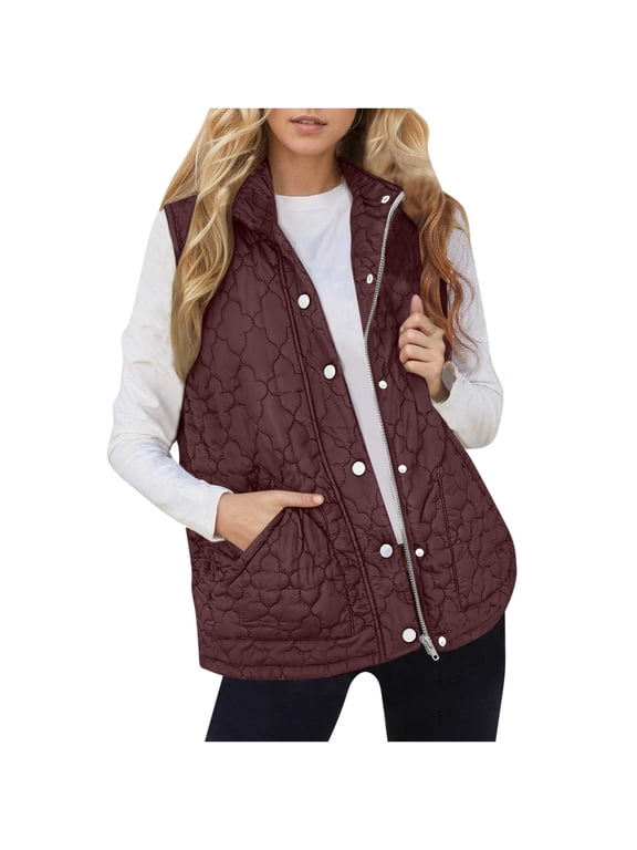 Women Lightweight Quilted Outerwear Vest Coats Sleeveless Zip Winter Jacket with Pockets