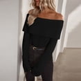 thumbnail image 1 of Karight Women Off Shoulder Fold Over Long Sleeve Sweaters Casual Solid Ribbed Knit Fall Pullover Jumper Tops, 1 of 4